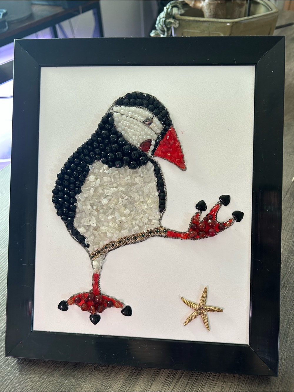 Handcrafted Puffin Bird Wall Art - Black & Red